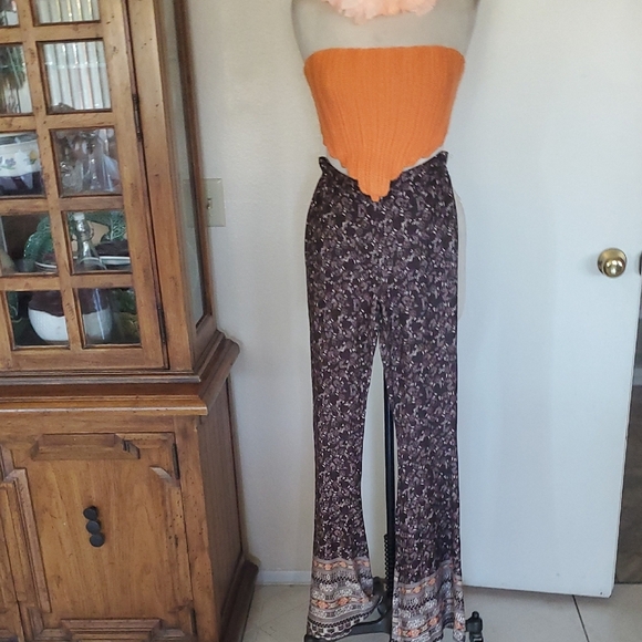Blush Wide Leg Brown Pants with Flowing Design - Picture 1 of 4